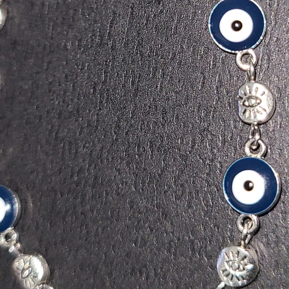 SILVER PLATED NAVY BLUE ENAMEL EVIL EYE LINK BRACELET FOR PROTECTION LUCK - Picture 3 of 6